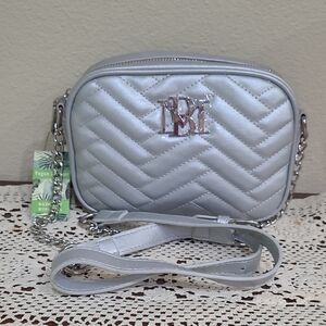 Badgley Mischka Silver Quilted Crossbody Bag
